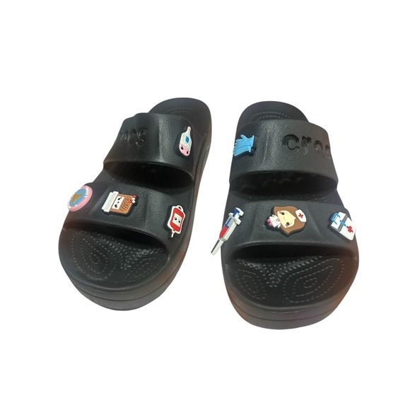 CROCS women’s Black Slide Sandals with Medical Charms - Picture 3 of 4